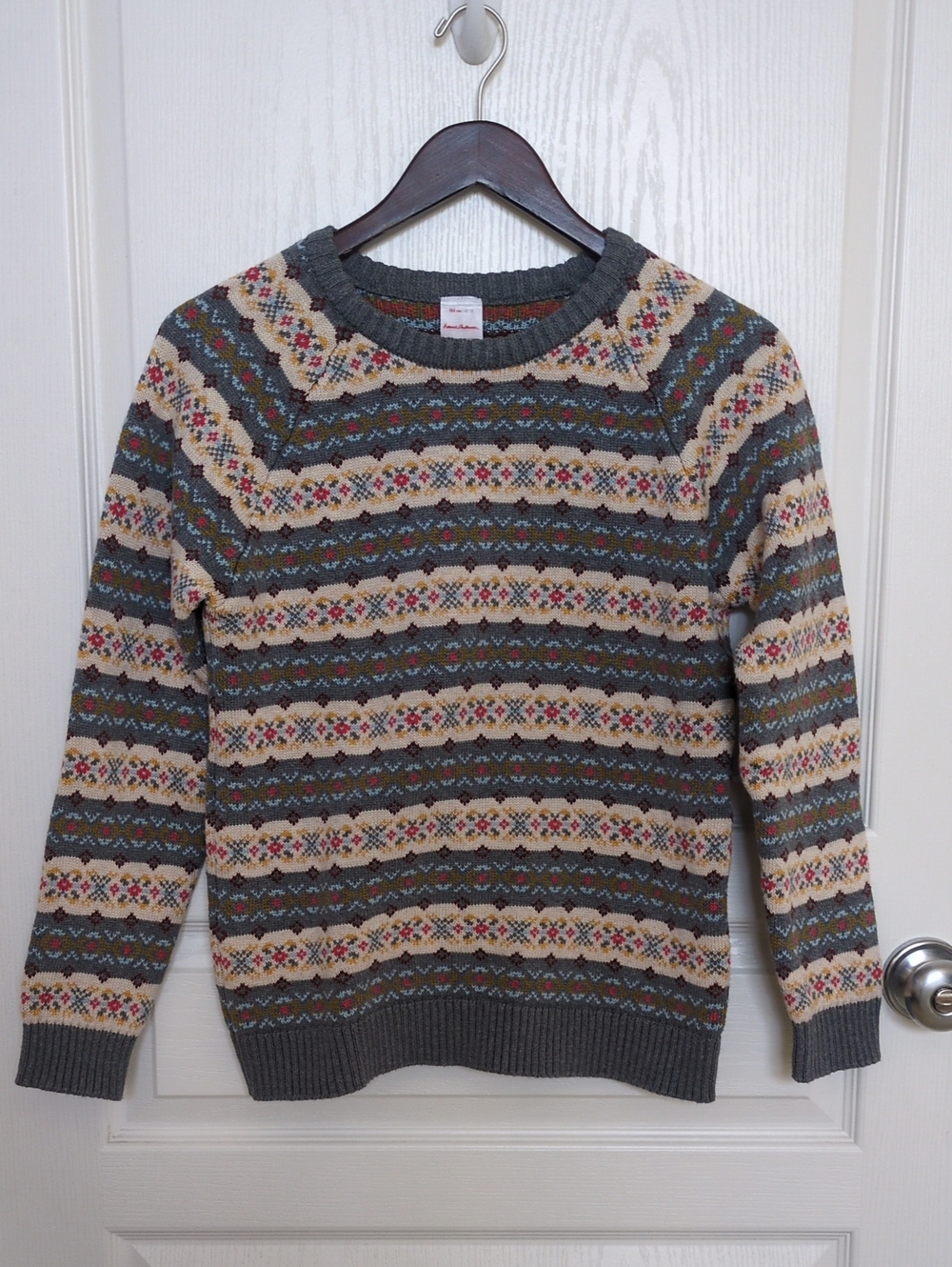 Hanna Andersson Gray and Cream Fair Isle 100% Cotton Crewneck Sweater